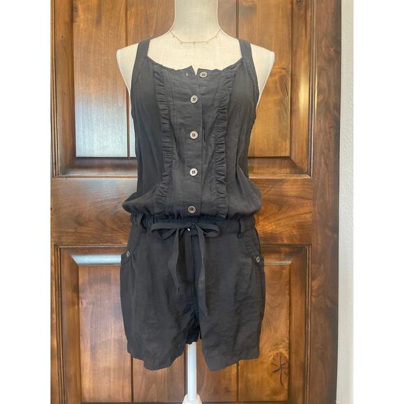 Ya Black Ruffled ButtonUp Summer Tank Romper. Size Medium. - Picture 1 of 6
